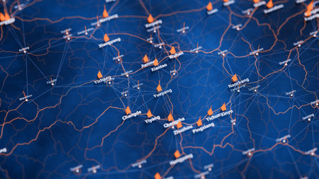 Yueyang map big data visualization. Futuristic map infographic of city in China. Visual map data...