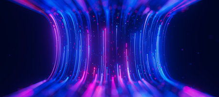 Inside Bigdata light speed data flow U-turn. Abstract digital data stream of quantum computing....