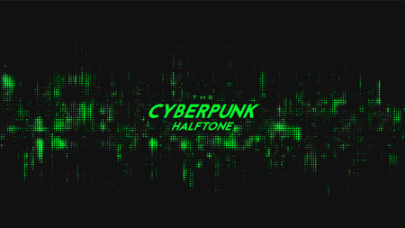 Abstract vector green cyberpunk halftone sound wave. Scrathed dotted texture element.のイラスト素材