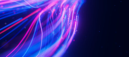 Inside Bigdata light speed data flow closeup. Abstract digital data stream of quantum computing. Cyberspace of qubit trails. Modern tech information transmission.の写真素材