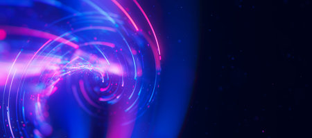Bigdata light speed twisted flow. Abstract digital data stream of quantum computing. Cyberspace of...