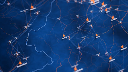 Jodhpur map big data visualization. Futuristic map infographic of city in India. Visual map data...