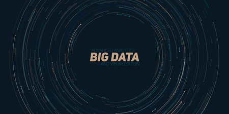 Vector abstract colorful round big data information visualization. Social network, financial analysis of complex databases. Visual information complexity clarification. Intricate data graphicのイラスト素材