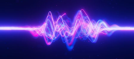Bigdata light speed data flow wave side view. Abstract digital data stream of quantum computing....