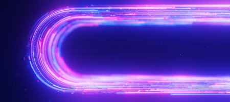 Bigdata light speed data flow U-turn side view. Abstract digital data stream of quantum computing....