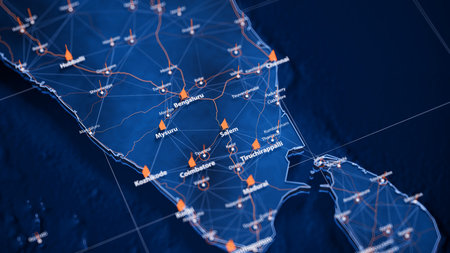 Salem map big data visualization. Futuristic map infographic of city in India. Visual map data...