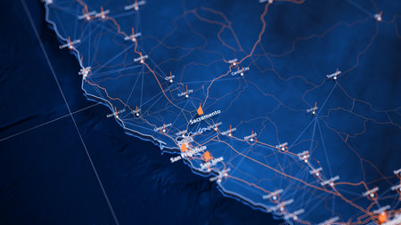 Sacramento map big data visualization. Futuristic map infographic of city in USA. Visual map data...