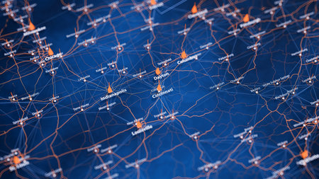 Cincinnati map big data visualization. Futuristic map infographic of city in USA. Visual map data...