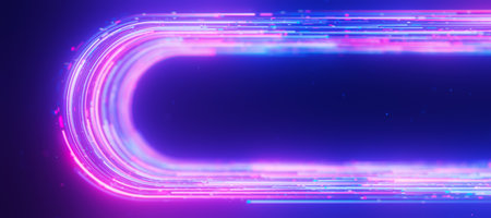 Bigdata light speed data flow U-turn side view. Abstract digital data stream of quantum computing....