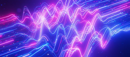 Closeup Bigdata light speed data flow wave. Abstract digital data stream of quantum computing....