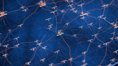 Memphis map big data visualization. Futuristic map infographic of city in USA. Visual map data...
