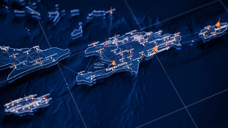 Port-au-Prince map big data visualization. Futuristic map infographic of city in Haiti. Visual map...