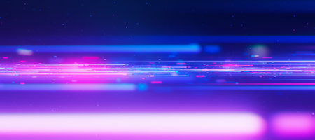 Inside Bigdata light speed data flow. Abstract digital data stream of quantum computing. Cyberspace of qubit trails. Modern tech information transmission.の写真素材