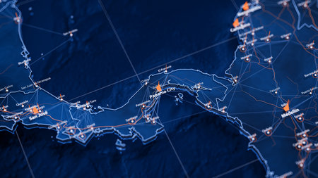 Panama City map big data visualization. Futuristic map infographic of city in Panama. Visual map...