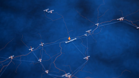 Krasnoyarsk map big data visualization. Futuristic map infographic of city in Russia. Visual map...
