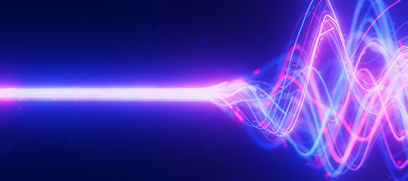Bigdata light speed data flow wave side view. Abstract digital data stream of quantum computing....