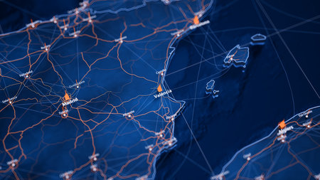 Valencia map big data visualization. Futuristic map infographic of city in Spain. Visual map data...