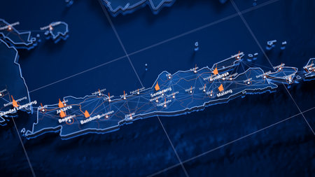 Semarang map big data visualization. Futuristic map infographic of city in Indonesia. Visual map...