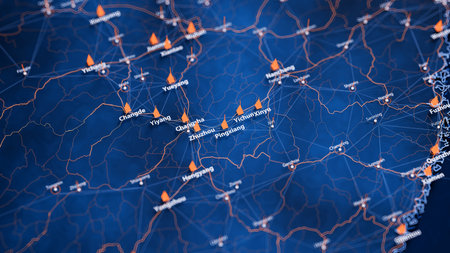 Pingxiang map big data visualization. Futuristic map infographic of city in China. Visual map data...