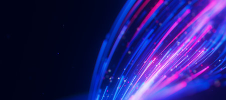 Closeup of bigdata light speed trails flow. Abstract digital data stream of quantum computing....