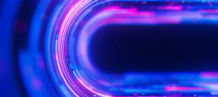 Inside Bigdata light speed data flow U-turn side view. Abstract digital data stream of quantum computing. Cyberspace of qubit trails. Modern tech information transmission.の写真素材