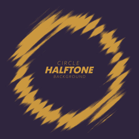 Abstract vector torn halftone fluid circle frame. Scratched dotted pop art wavy dynamic ring.のイラスト素材
