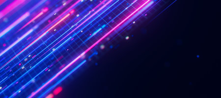 Bigdata light speed upward flow with a place for text. Abstract digital data stream of quantum...