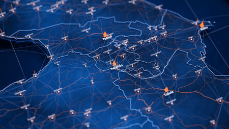 Yerevan map big data visualization. Futuristic map infographic of city in Armenia. Visual map data...