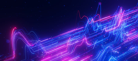Closeup Bigdata light speed data flow wave. Abstract digital data stream of quantum computing....