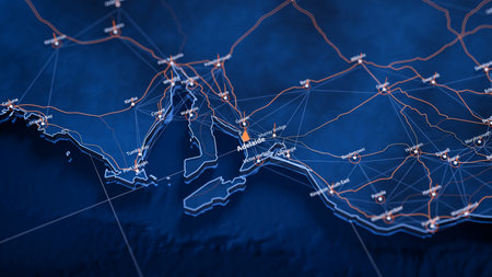 Adelaide map big data visualization. Futuristic map infographic of city in Australia. Visual map...