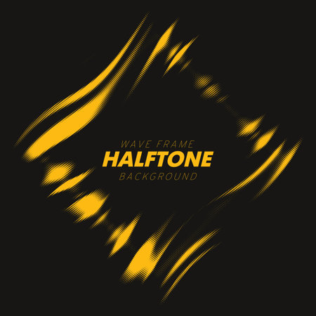 Abstract vector torn halftone fluid wavy rhombus frame. Scratched dotted pop art dynamic frame.のイラスト素材