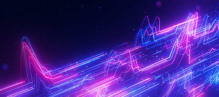 Closeup Bigdata light speed data flow wave. Abstract digital data stream of quantum computing....