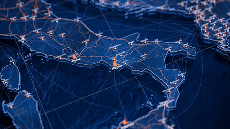Naples map big data visualization. Futuristic map infographic of city in Italy. Visual map data complexity in modern blue and orange colorsの写真素材