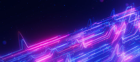 Closeup Bigdata light speed data flow wave. Abstract digital data stream of quantum computing. Cyberspace of qubit trails. Modern tech information transmission.の写真素材