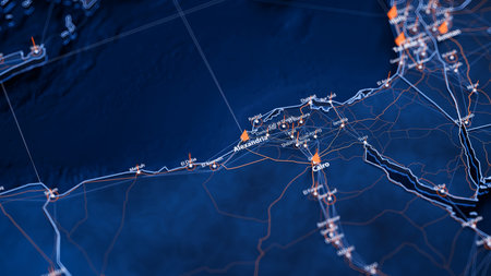 Alexandria map big data visualization. Futuristic map infographic of city in Egypt. Visual map data...