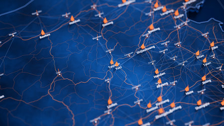 Taiyuan map big data visualization. Futuristic map infographic of city in China. Visual map data...