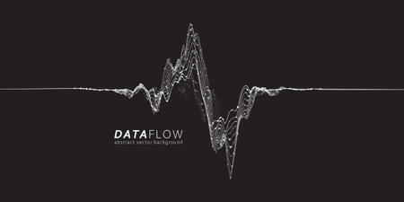 Big Data Flow wavy lines. Minimalistic neural network information flow. Digital dynamic trails of data.のイラスト素材
