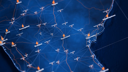 Hyderabad map big data visualization. Futuristic map infographic of city in India. Visual map data...