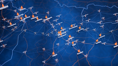 Faridabad map big data visualization. Futuristic map infographic of city in India. Visual map data...