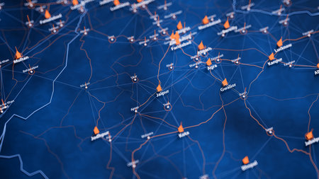 Jaipur map big data visualization. Futuristic map infographic of city in India. Visual map data...