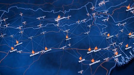 Patna map big data visualization. Futuristic map infographic of city in India. Visual map data...