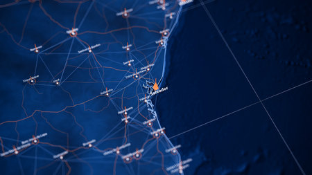 Salvador map big data visualization. Futuristic map infographic of city in Brazil. Visual map data...