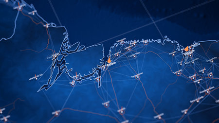 Belem map big data visualization. Futuristic map infographic of city in Brazil. Visual map data complexity in modern blue and orange colorsの写真素材