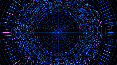 Big Data complex round graph background. Top view on quantum computing universe. Cyber space of AI technology. Futuristic graph. Digital information presentation.の写真素材