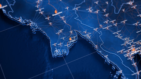Yangon map big data visualization. Futuristic map infographic of city in Myanmar. Visual map data...