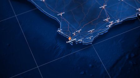 Cape Town map big data visualization. Futuristic map infographic of city in South Africa. Visual map data complexity in modern blue and orange colorsの写真素材