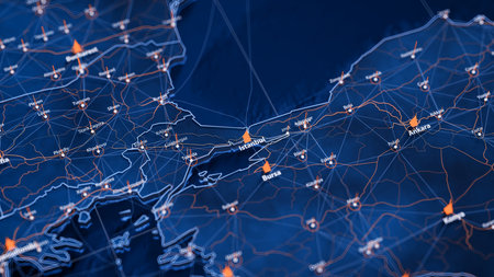 Istanbul map big data visualization. Futuristic map infographic of city in Turkey. Visual map data...
