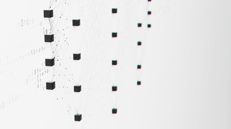 Closeup of Neural network model, LLM structure background. AI big data processing technological concept. Machine learning abstract backdrop. Digital quantum computing.の写真素材