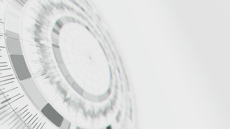 Closeup of Big Data complex round graph background. Quantum computing universe. Cyber space of AI technology. Futuristic graph. Digital qubit information presentation.の写真素材