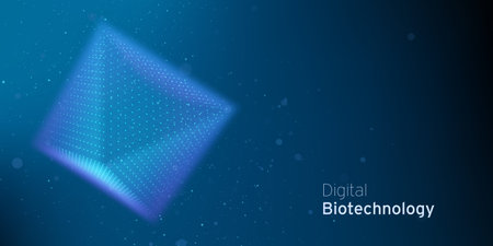 Abstract blue Virus Cell Cyber Technology illustration. Pathogen digital biotechnology futuristic...
